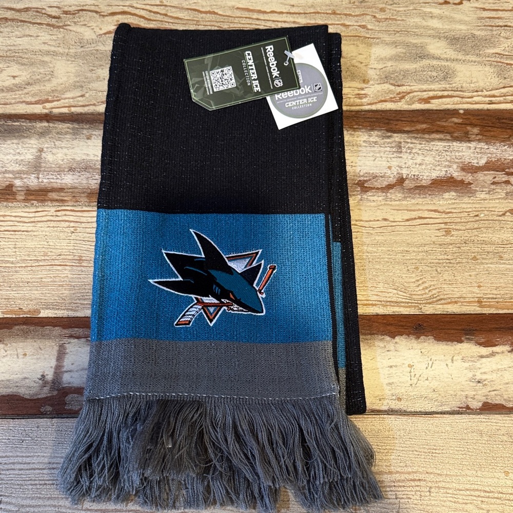 Reebok Black and Teal San Jose Sharks NHL Logo Knit Scarf